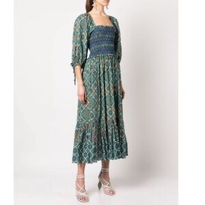 Cara Cara Jazzy Moroccan Tile Smocked Midi Dress